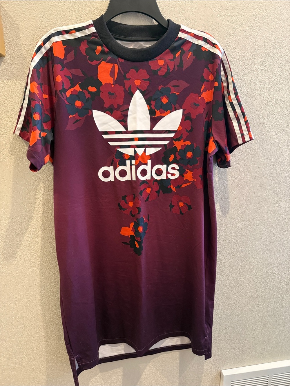 Adidas originals Plum Floral Trefoil T-shirt  Dress with White Logo